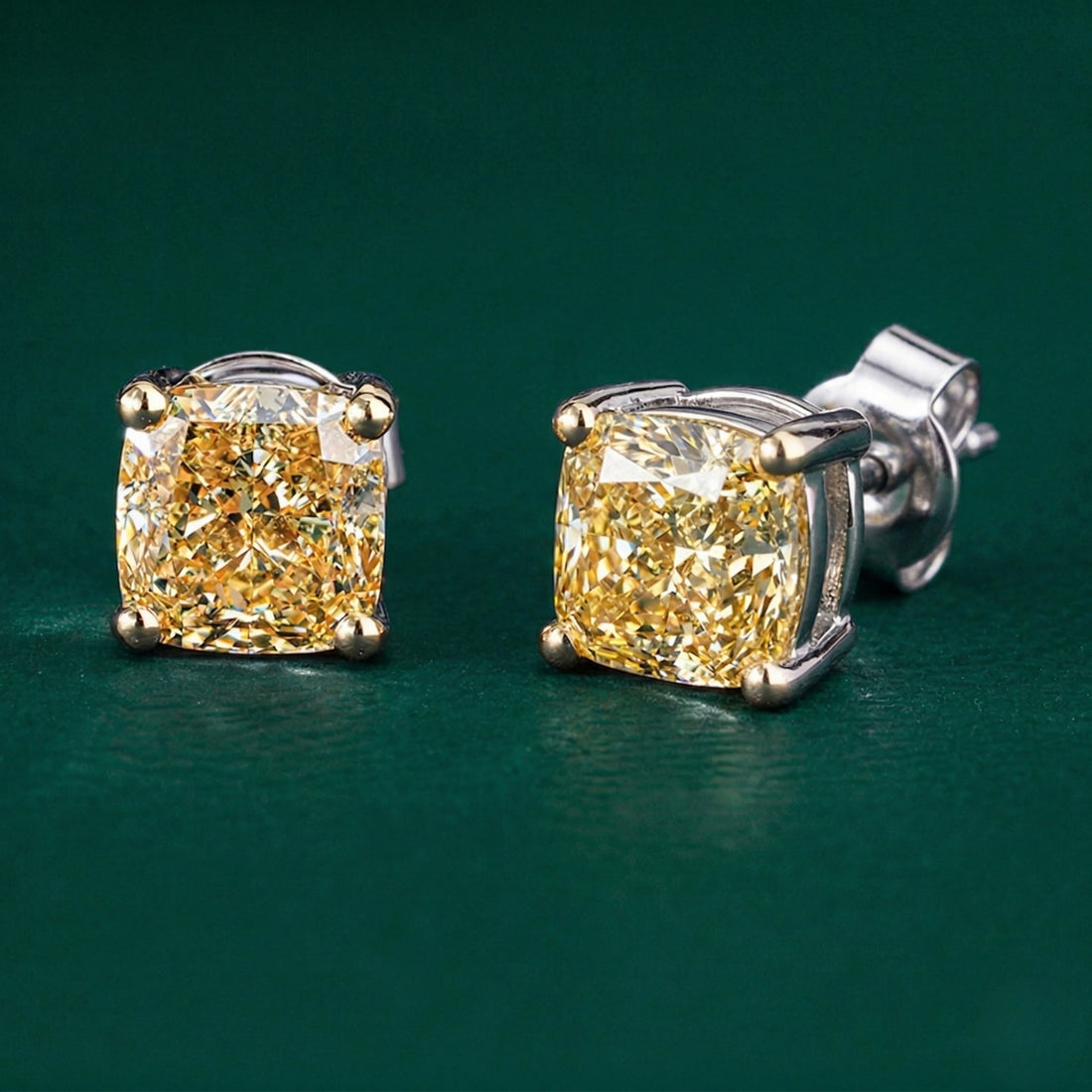 2.0 TCW Yellow Diamond Cushion Cut Lab Grown Diamond Stud Earrings