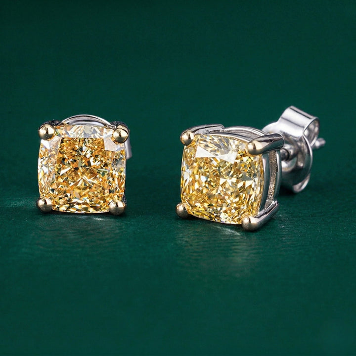 2.0 TCW Yellow Diamond Cushion Cut Lab Grown Diamond Stud Earrings