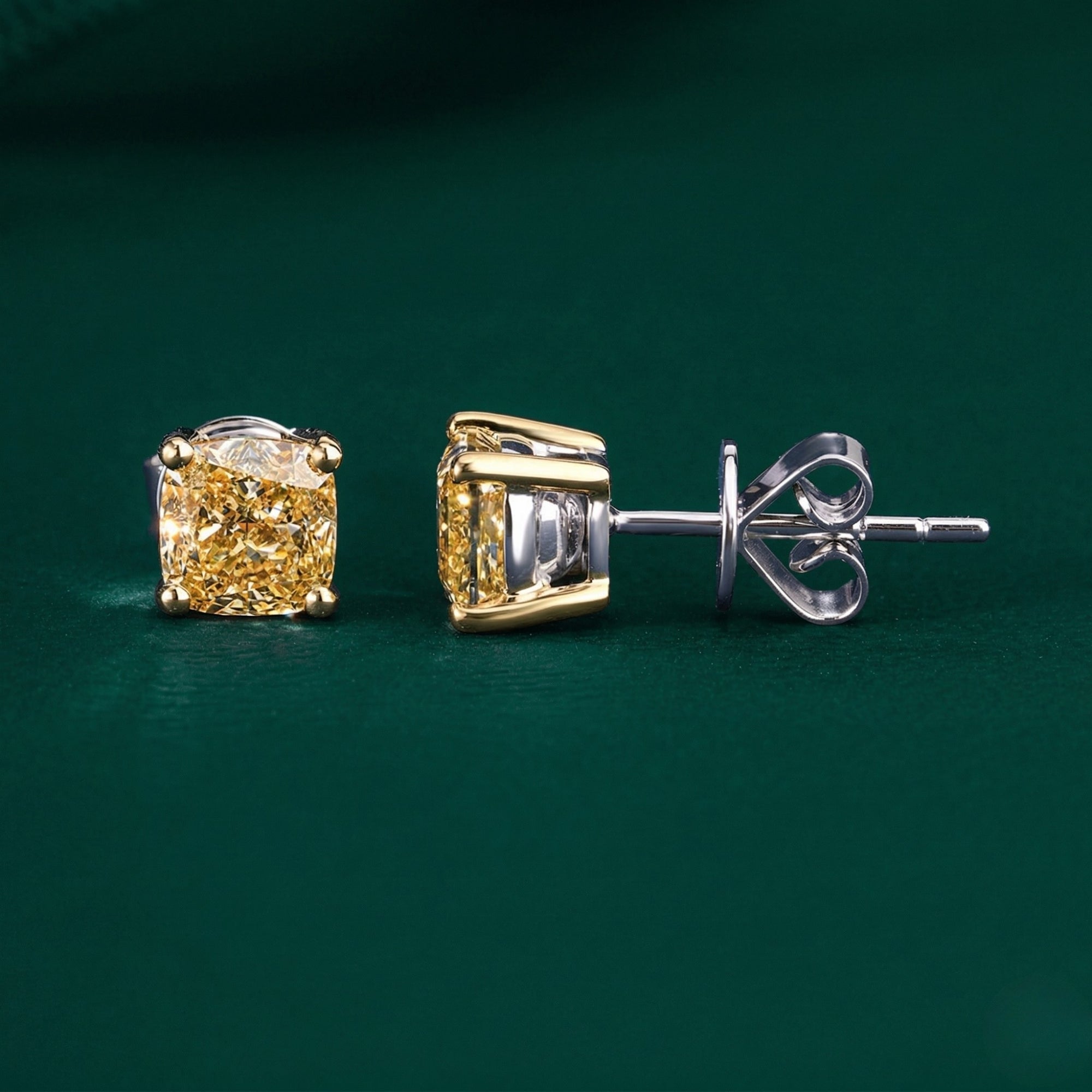 2.0 TCW Yellow Diamond Cushion Cut Lab Grown Diamond Stud Earrings