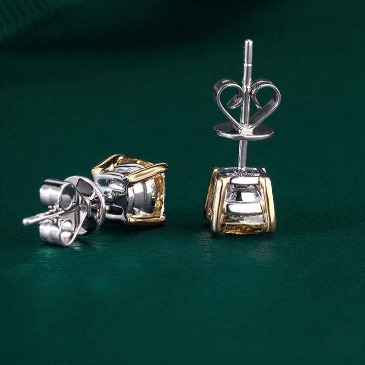 2.0 TCW Yellow Diamond Cushion Cut Lab Grown Diamond Stud Earrings