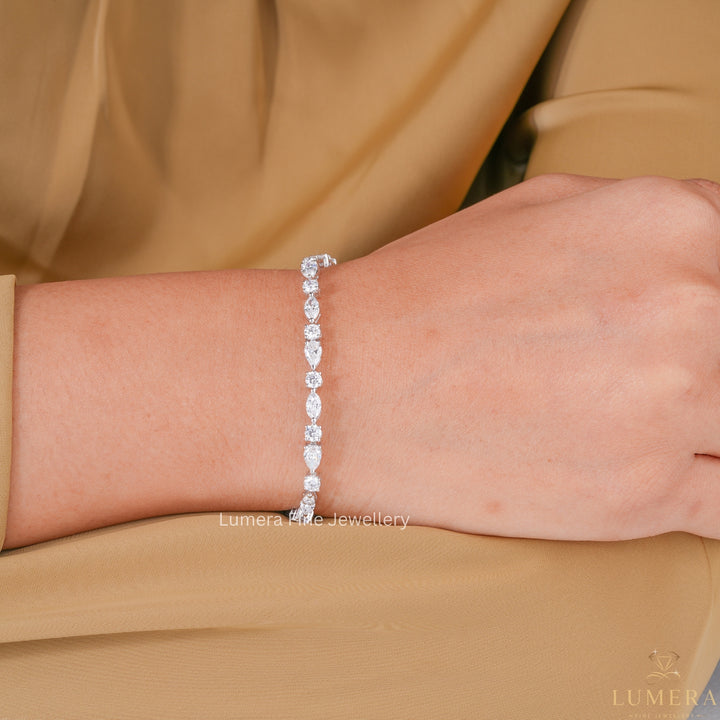 Pear-Marquise-Round Multi Cut Lab Grown Diamond Tennis Bracelet