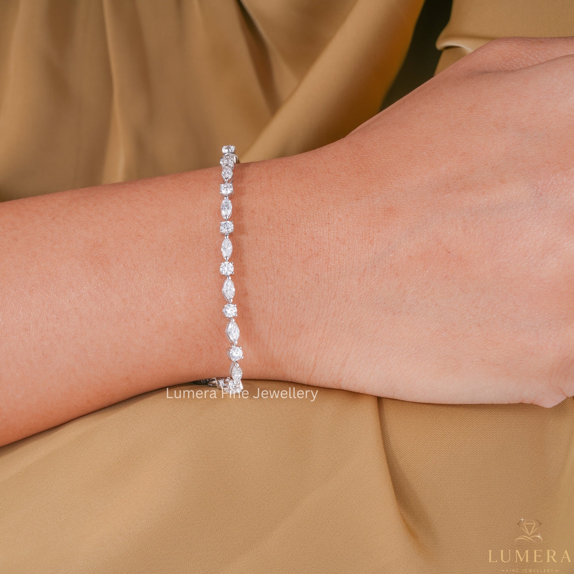 Marquise-Round Multi Cut Lab Grown Diamond Tennis Bracelet