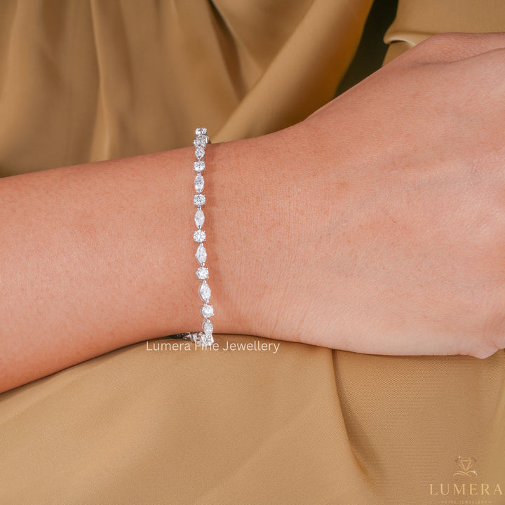 Marquise-Round Multi Cut Lab Grown Diamond Tennis Bracelet