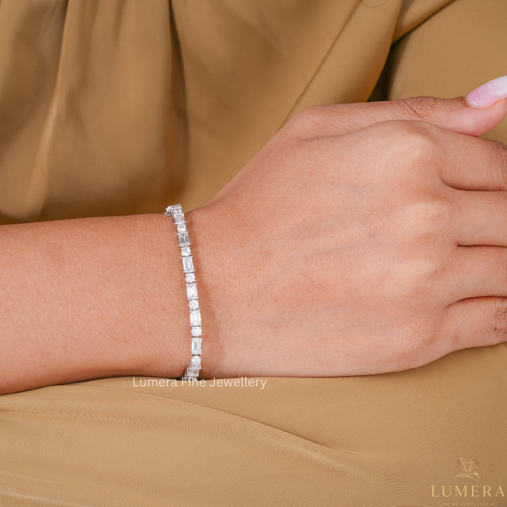 Emerald and Round Lab Grown Diamond Mixed Shape Tennis Bracelet