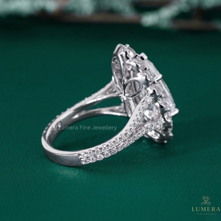 1.00 Ct Yellow Pear Cut Diamond Marquise Side Stone Cluster Setting Engagement Ring