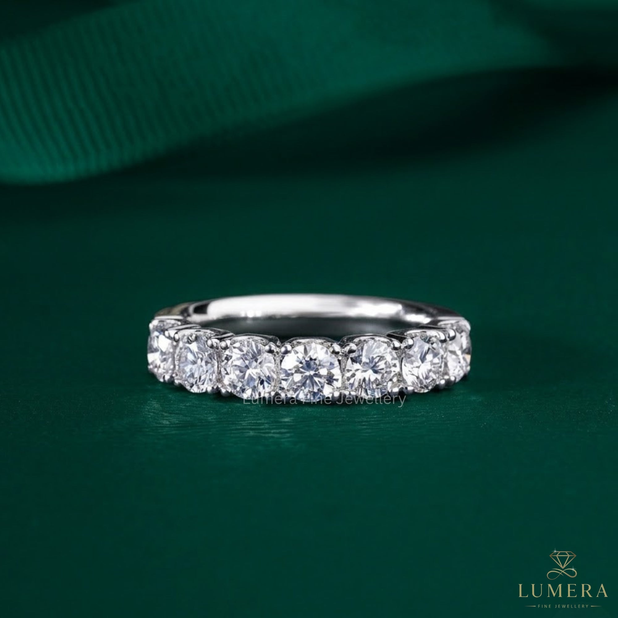 1.1 Ct Round Cut Lab Grown Half Eternity Gold Handmade Bridal Wedding Band