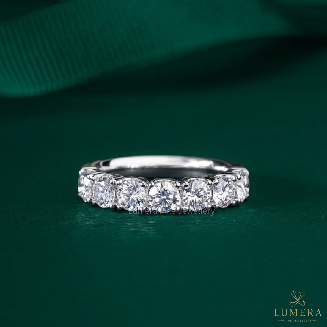 1.1 Ct Round Cut Lab Grown Half Eternity Gold Handmade Bridal Wedding Band