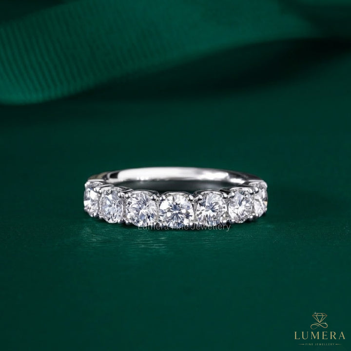 1.1 Ct Round Cut Lab Grown Half Eternity Gold Handmade Bridal Wedding Band