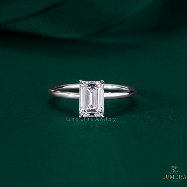 1.50 CT Emerald Cut Lab Grown Diamond Hidden Halo Unique Engagement Ring
