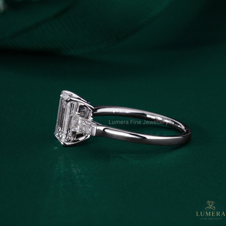 1.5 CT Emerald Cut Diamond Trilogy Tapered Baguette Engagement Ring