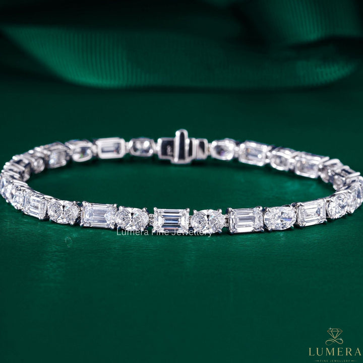 Oval-Emerald Lab Grown Diamond Mixed Shape Tennis Bracelet