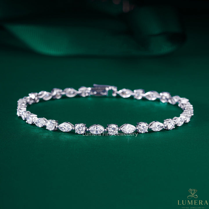 Marquise-Round Multi Cut Lab Grown Diamond Tennis Bracelet