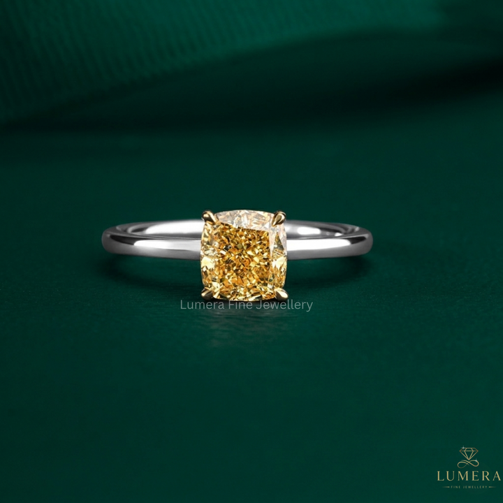 1.50 CT Cushion Fancy Yellow Lab Grown Diamond Solitaire Ring