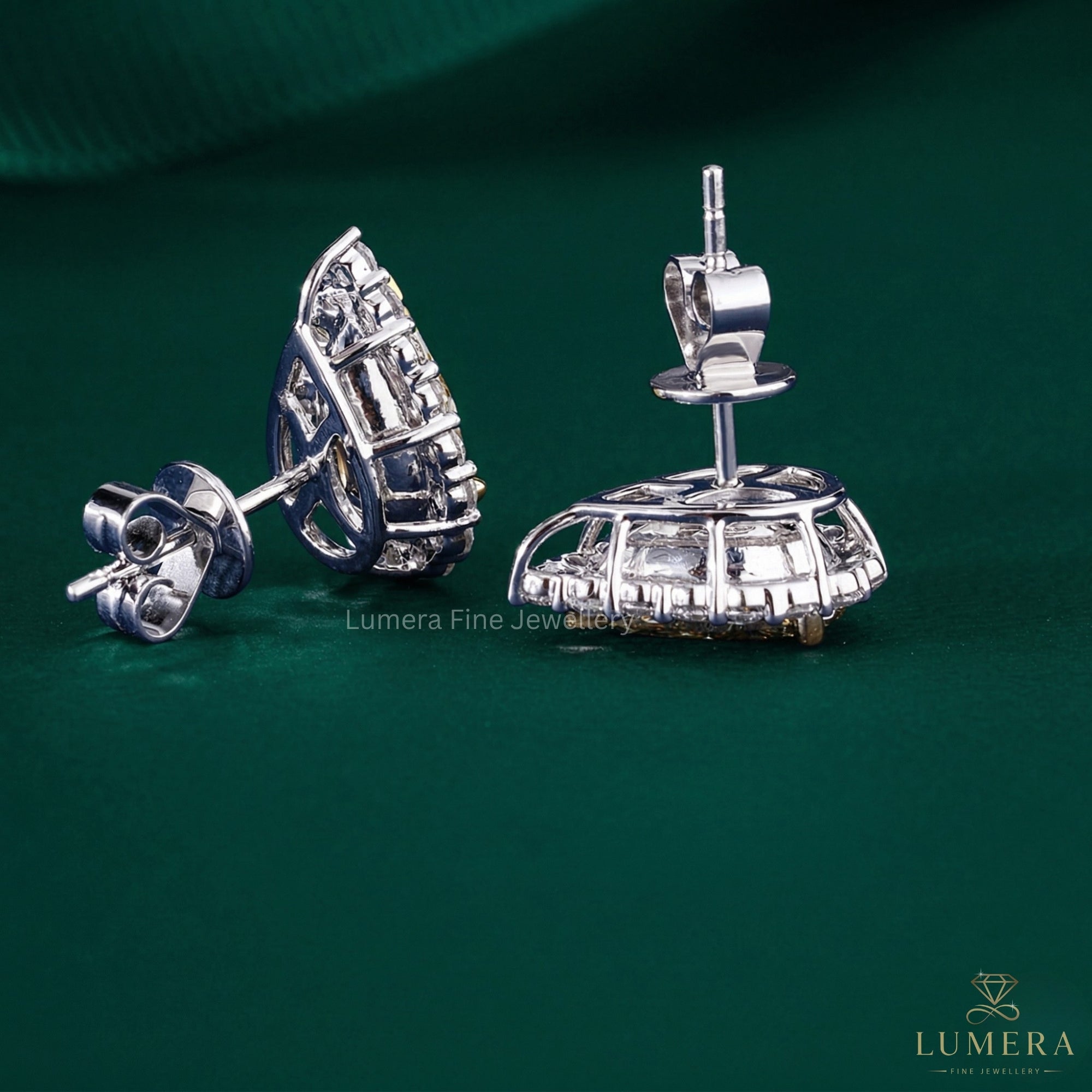 3.70 TCW Lab Grown Diamond Yellow Pear Cut Halo Stud Earrings