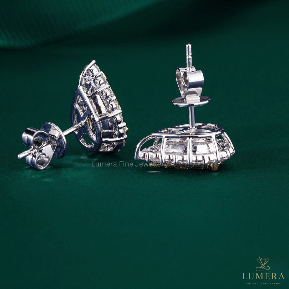 3.70 TCW Lab Grown Diamond Yellow Pear Cut Halo Stud Earrings