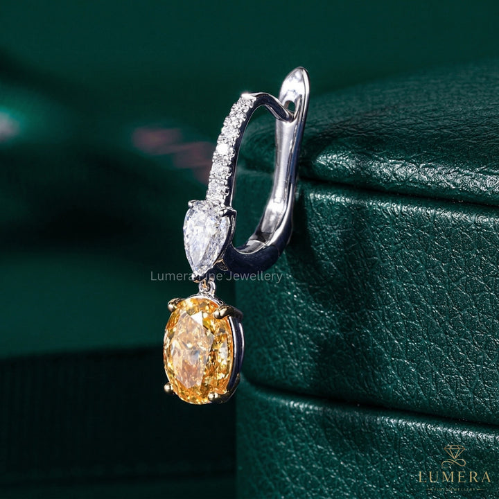 3.90 TCW Lab Grown Diamond Yellow Oval Cut Dangle Earrings