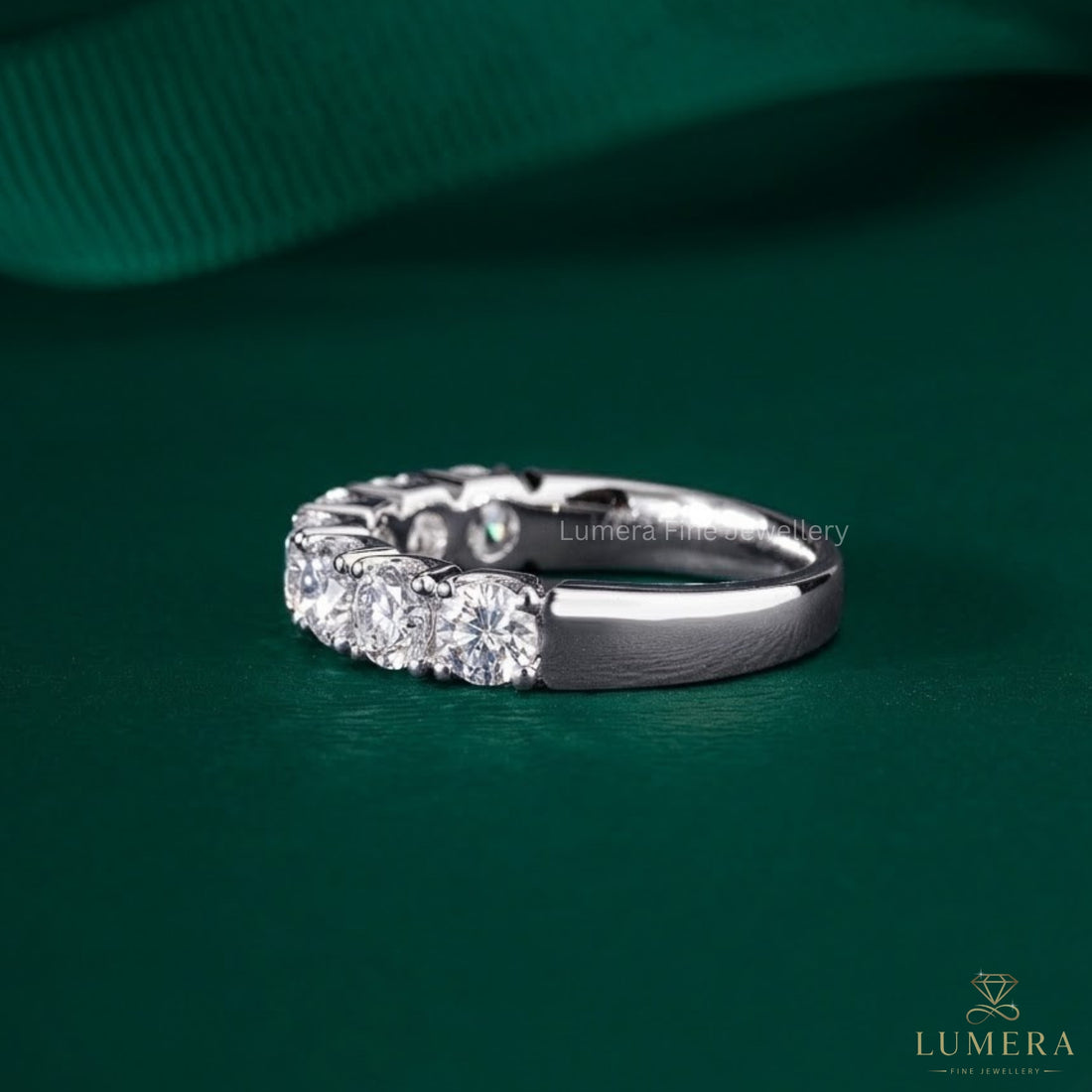 1.1 Ct Round Cut Lab Grown Half Eternity Gold Handmade Bridal Wedding Band