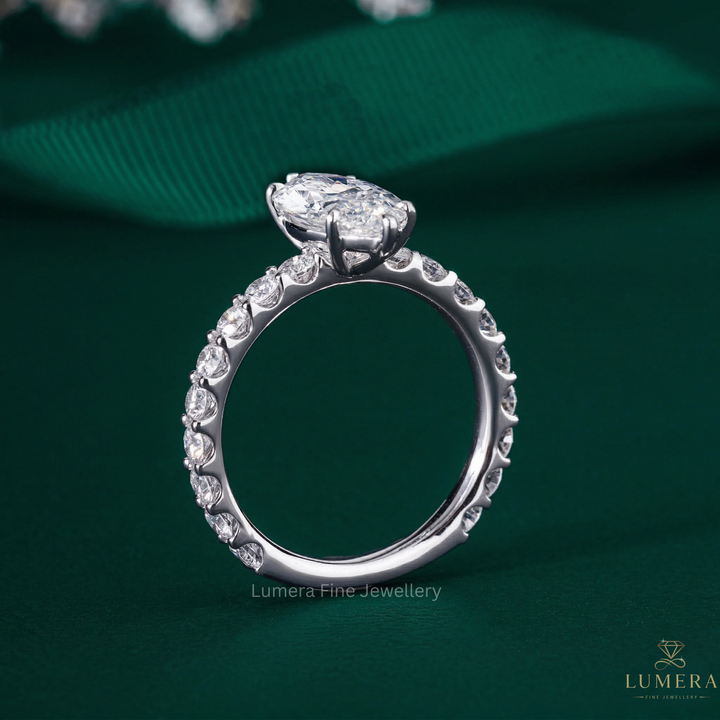 1.5 CT Marquise Diamond Hidden Halo 6 Prong Pave Set Engagement Ring