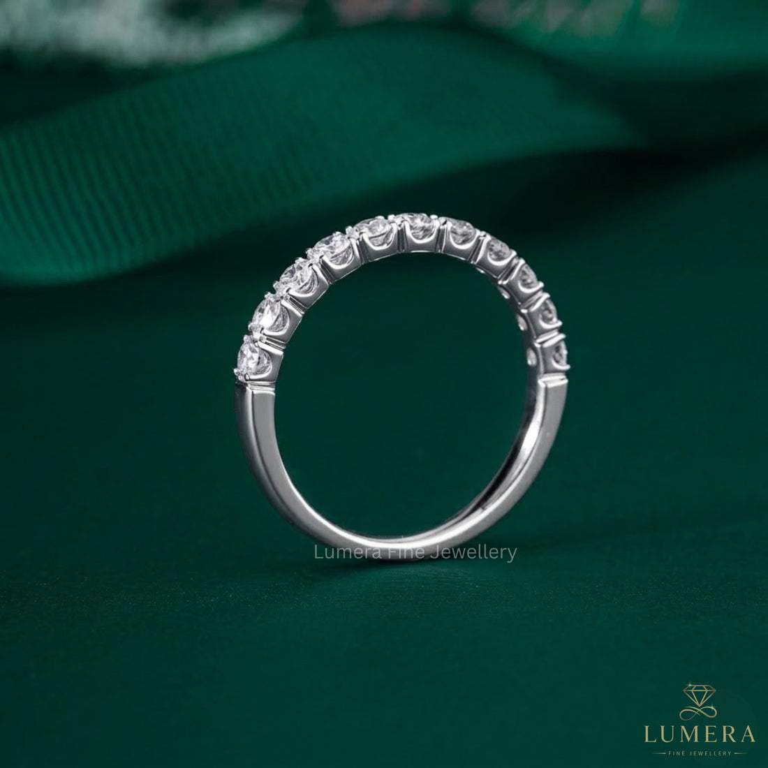 0.50 TCW Round Cut Lab Grown Diamond  Prong Set CVD Wedding band