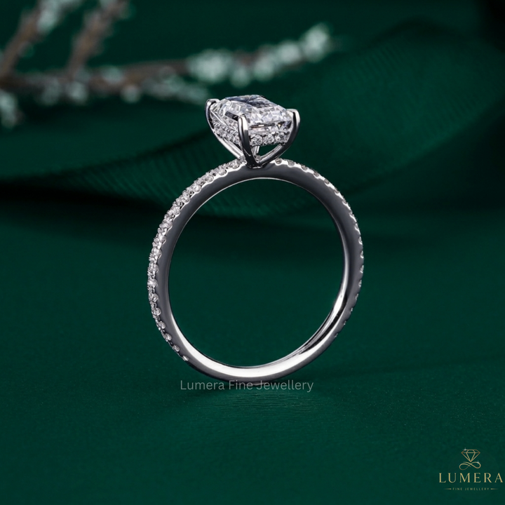 1.50 ct Emerald Cut Lab Grown Diamond Pave Setting Bridal Engagement Ring