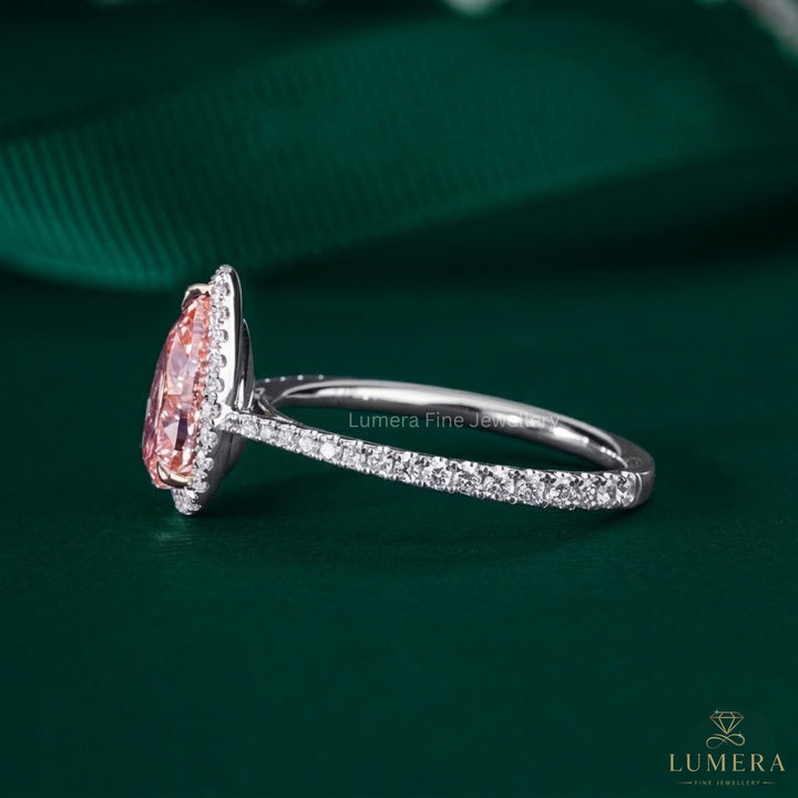 1.5 CT Fancy Pink Pear Lab Grown Diamond Halo Engagement Ring