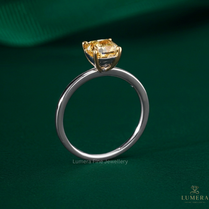 1.50 CT Cushion Fancy Yellow Lab Grown Diamond Solitaire Ring