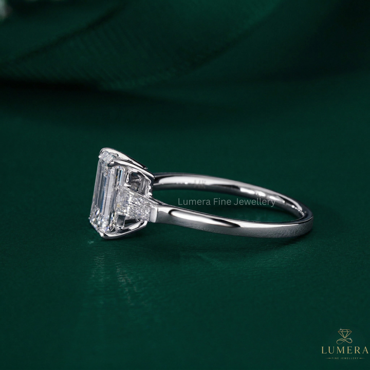 1.5 CT Emerald Cut Diamond Trilogy Tapered Baguette Engagement Ring