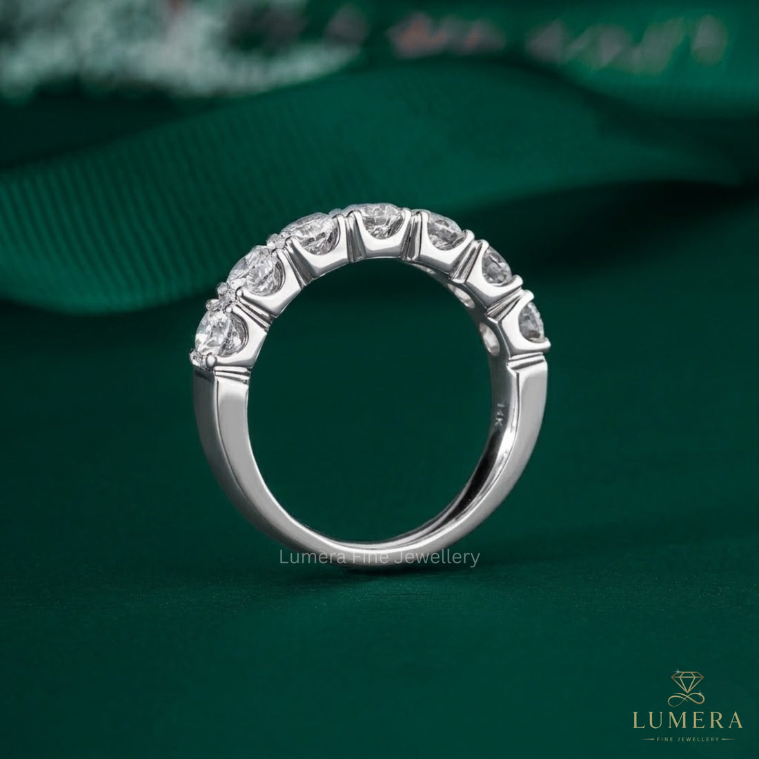 1.1 Ct Round Cut Lab Grown Half Eternity Gold Handmade Bridal Wedding Band