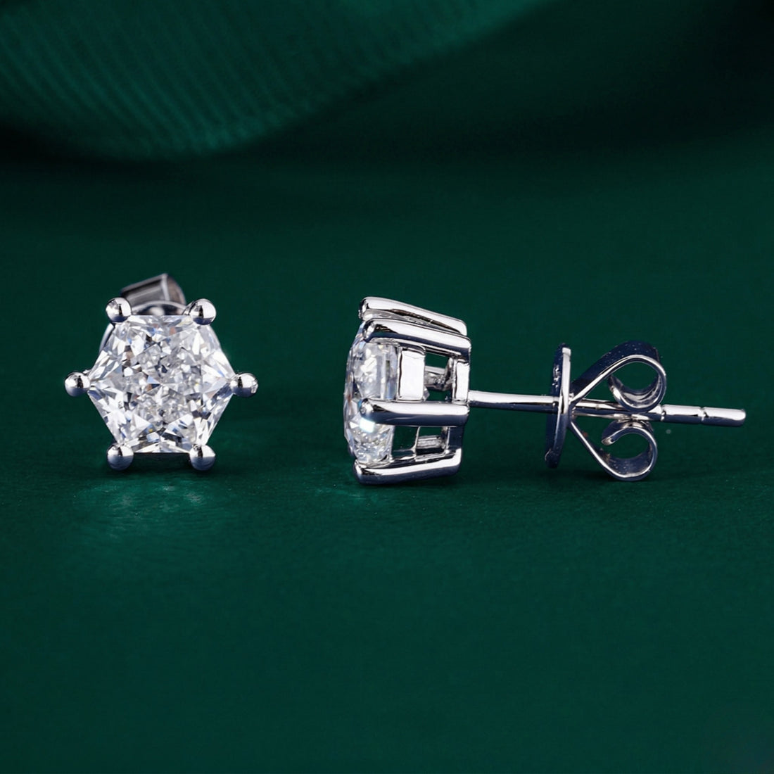 2.0 TCW Hexagon Cut Lab Grown Diamond Stud Earrings