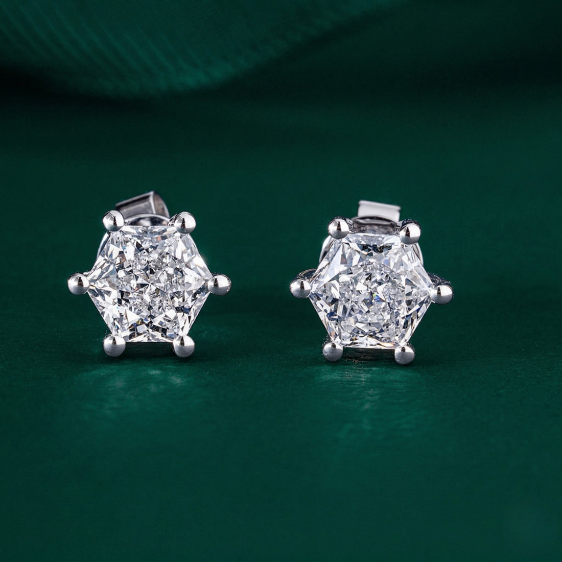2.0 TCW Hexagon Cut Lab Grown Diamond Stud Earrings