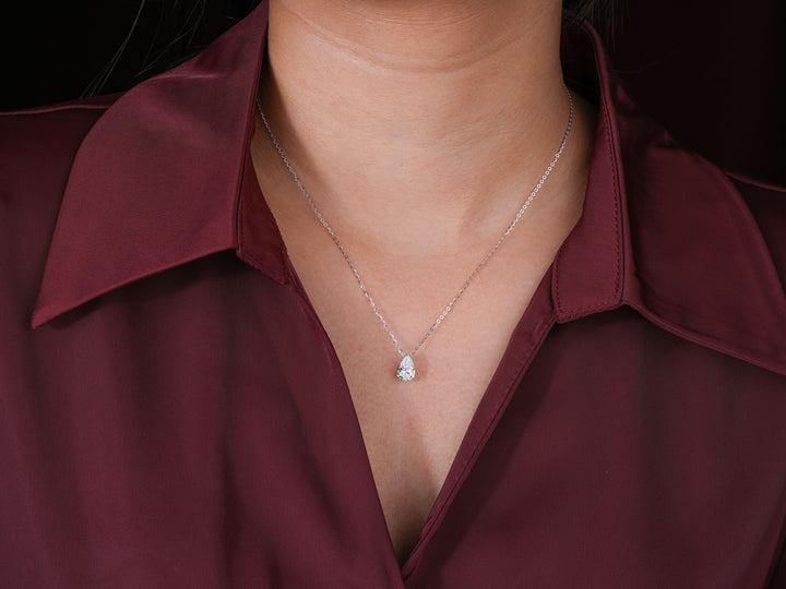1.1 CT Pear Cut Lab Grown Solitaire Necklace Minimalist Bridal Pendant