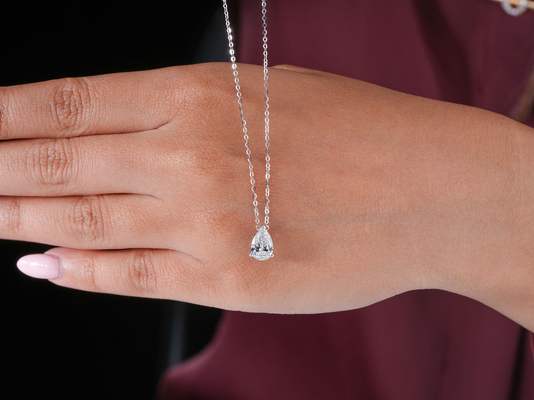 1.10 Carat Pear Shaped Lab Diamond Style Necklace