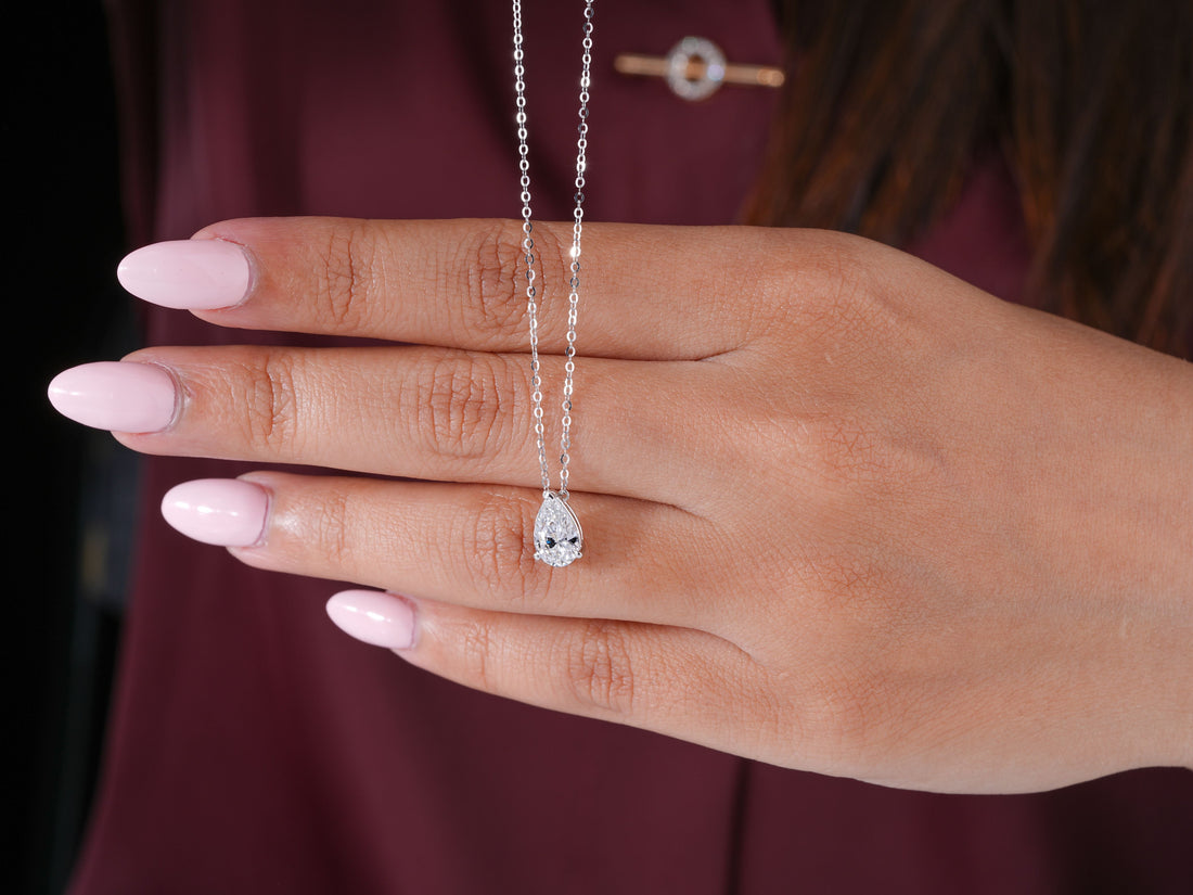 1.10 TCW Pear Cut Solitaire Necklace