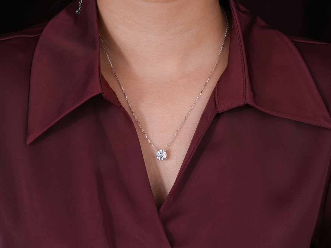 2 Carat Lab Grown Round Cut Sparkling Diamond Solitaire Necklace
