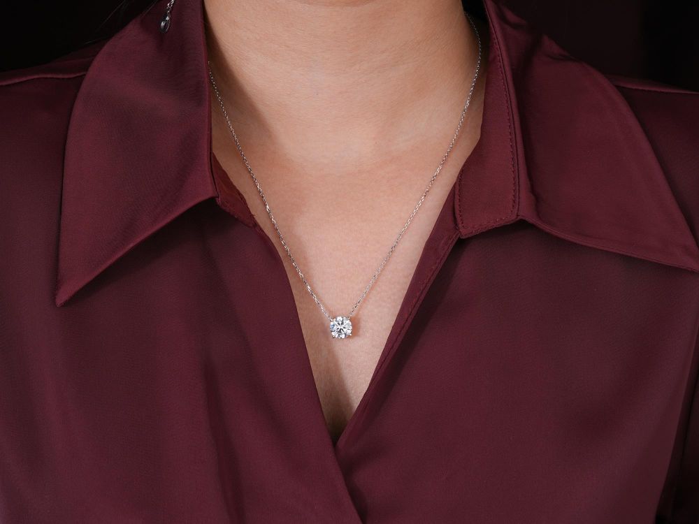 2 Carat Lab Grown Round Cut Sparkling Diamond Solitaire Necklace