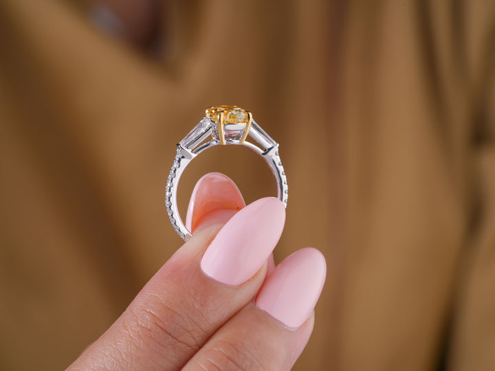 2.00 CT Lab Grown Oval & Trapezoid Diamond Trilogy Diamond Ring