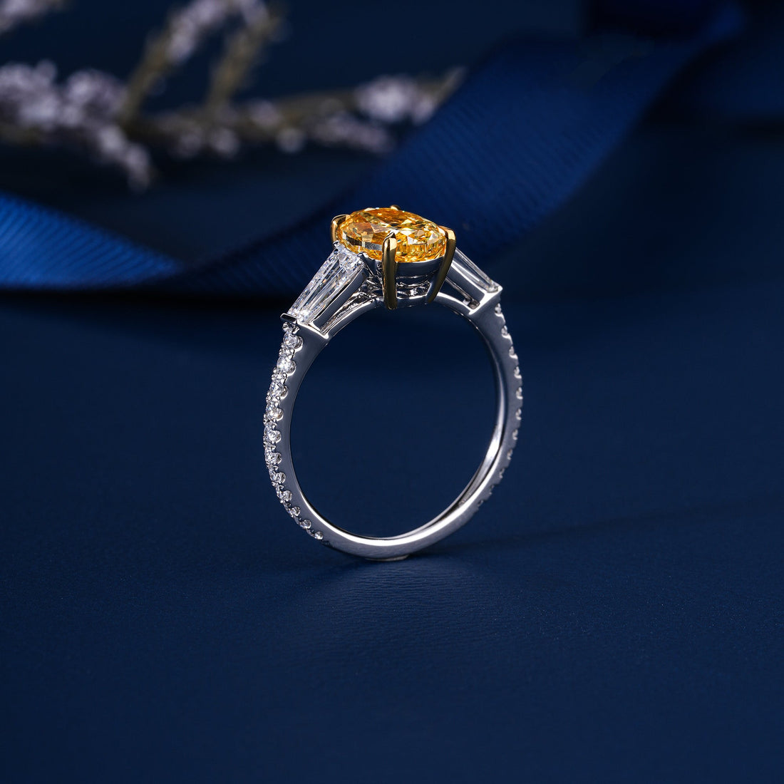 2.00 CT Lab Grown Oval & Trapezoid Diamond Trilogy Diamond Ring