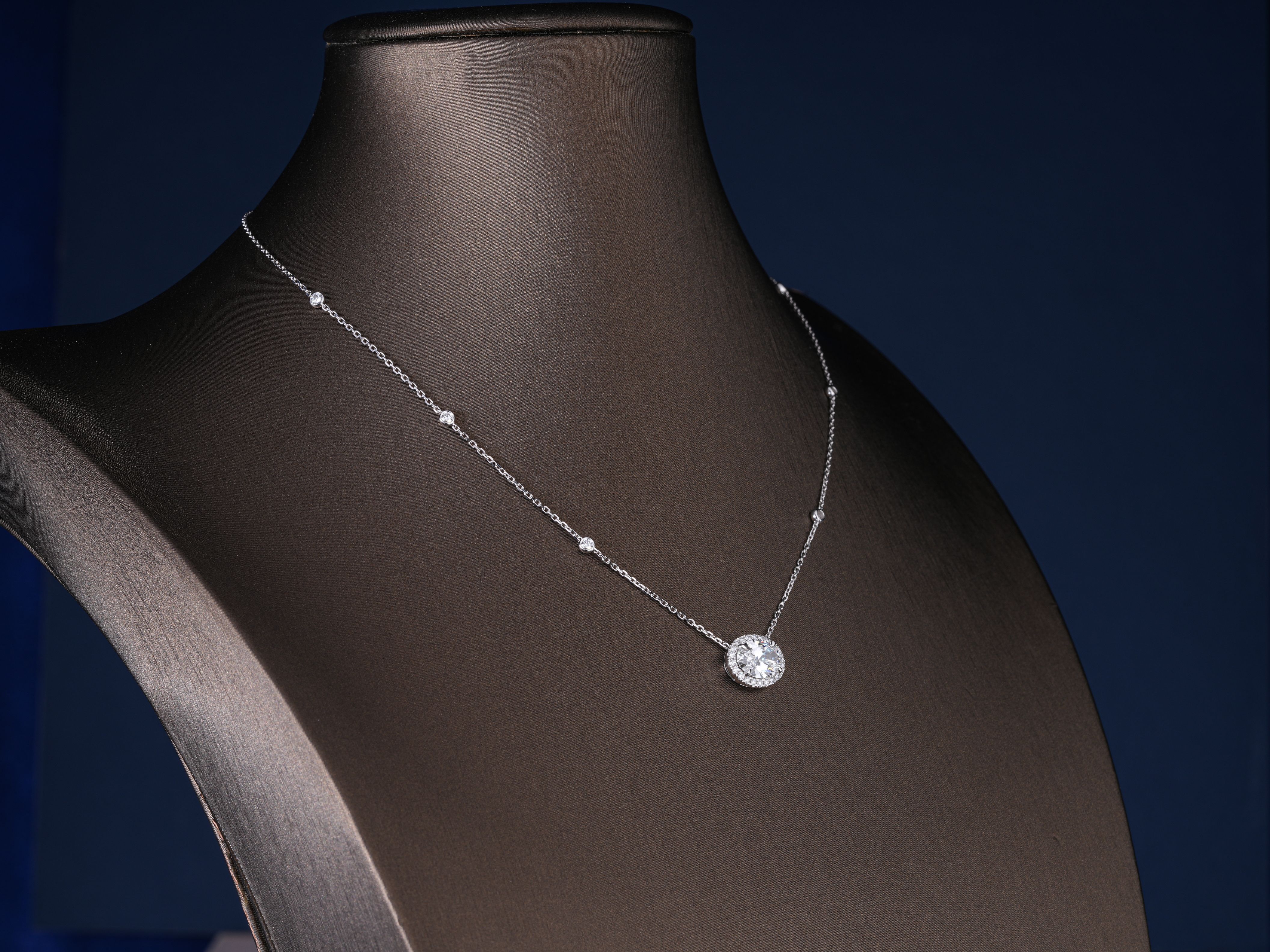 2.9 ct Oval Shaped Lab Diamond Halo Necklace