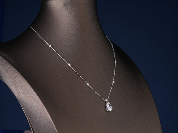 2.05 CT Teardrop Lab Grown Halo Necklace, Brilliant Pear Cut Pendant