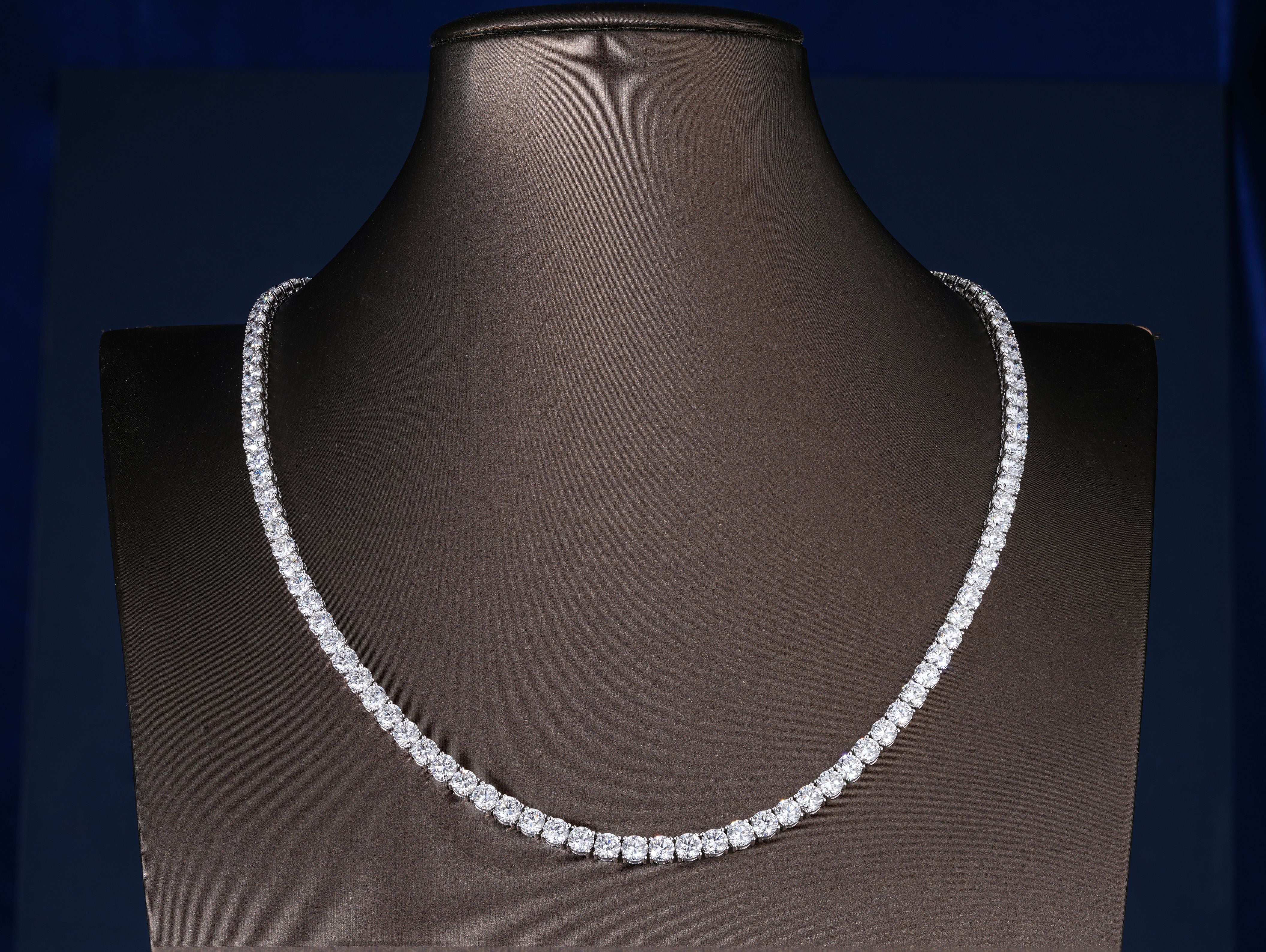 16.385 TCW Round Cut Lab Diamond Tennis Necklace