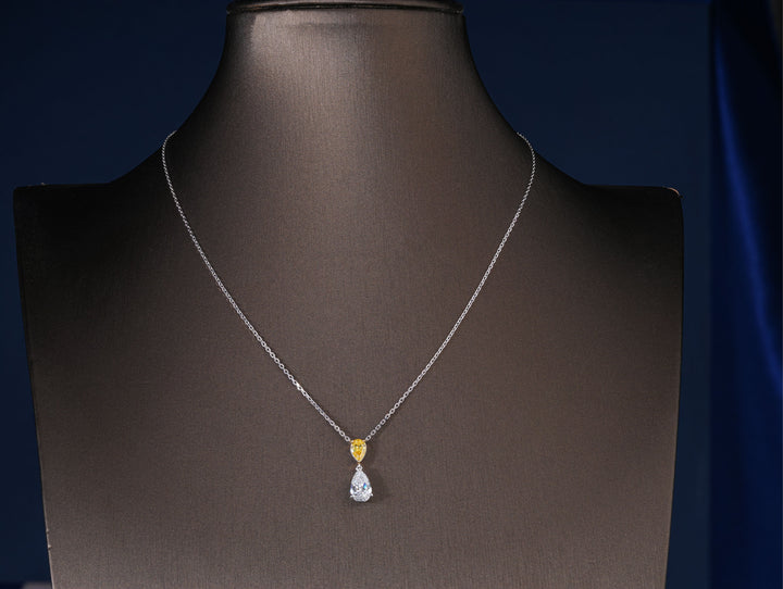 1.10 CT Pear Cut Lab Grown Drop Two-Tone Yellow and White Stone Pendant