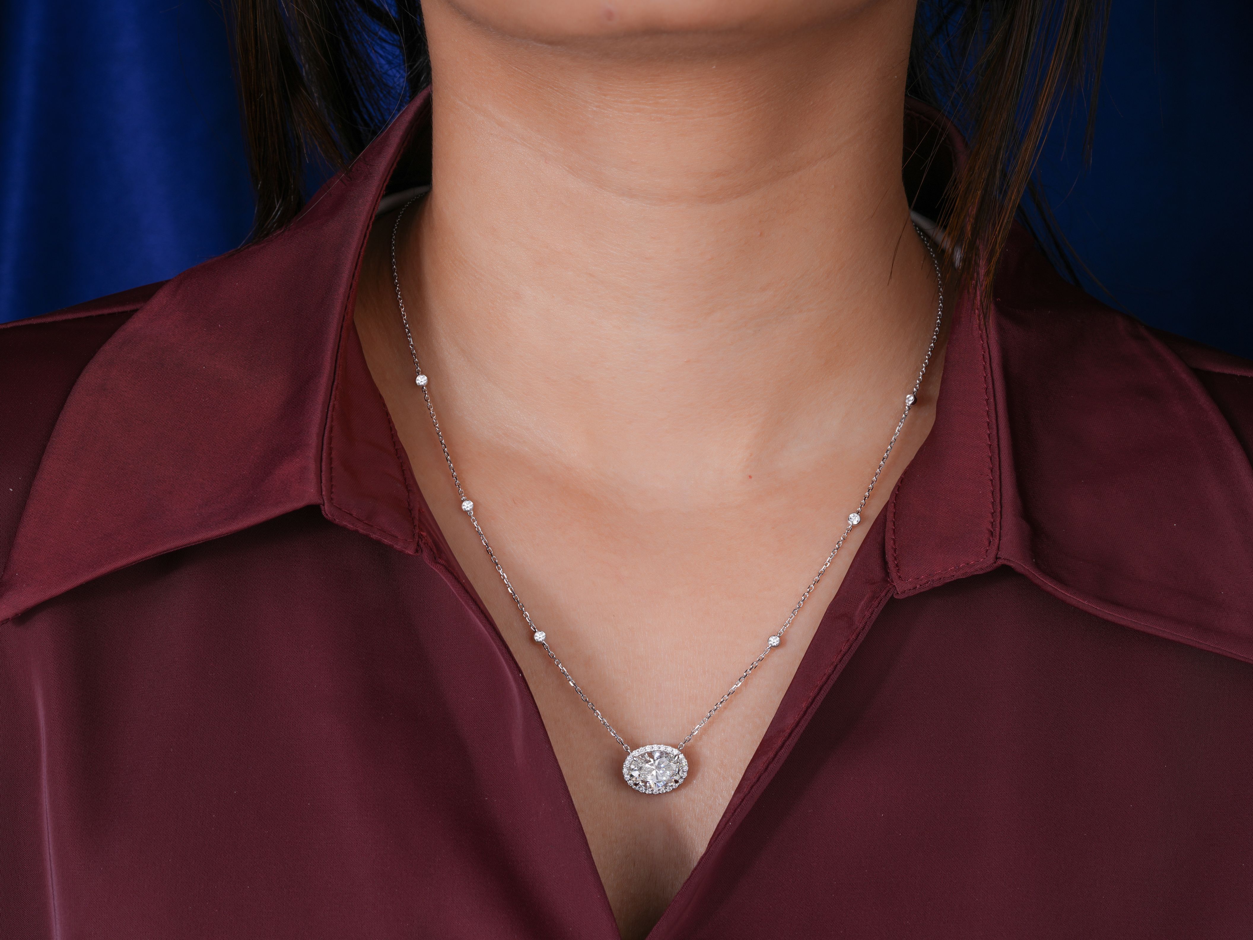 2.9 ct Oval Shaped Lab Diamond Halo Necklace