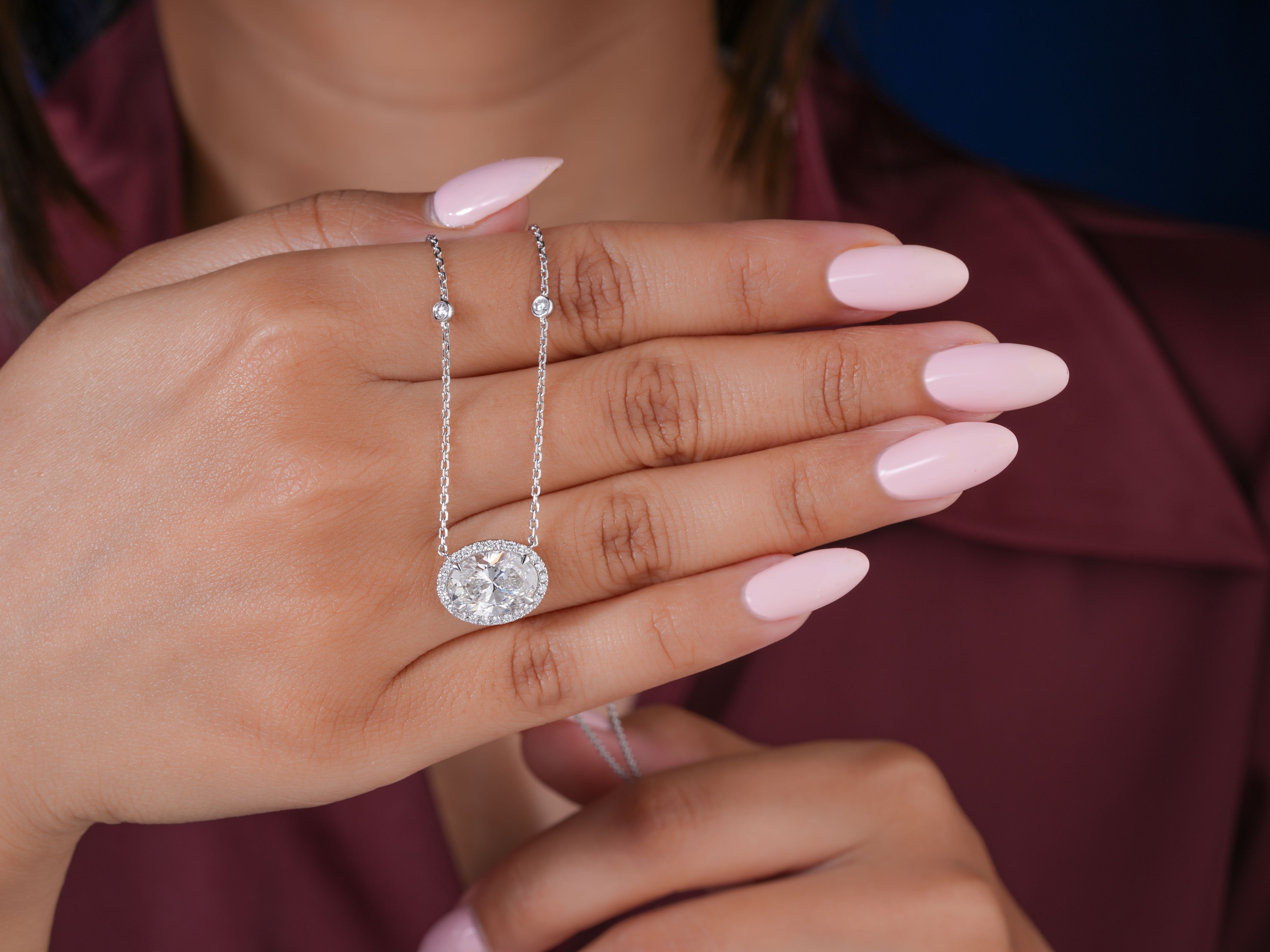 2.9 ct Oval Shaped Lab Diamond Halo Necklace