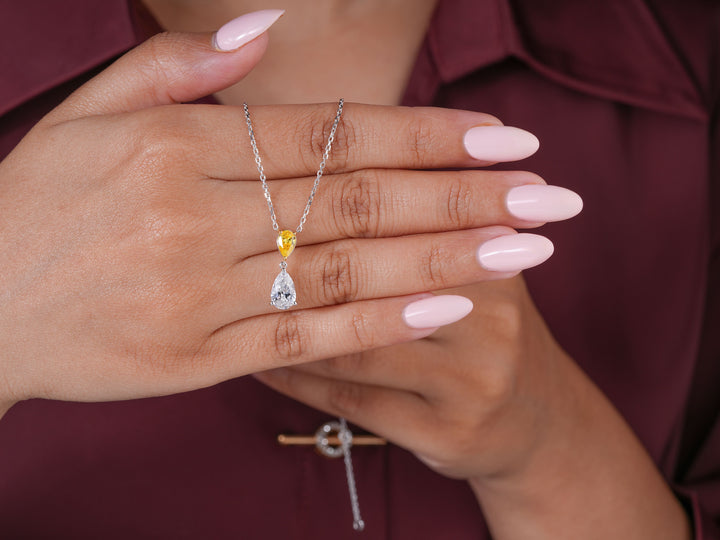 1.1 TCW Pear Cut IGI Certified Two-Tone Canary Yellow & White Teardrop Pendant