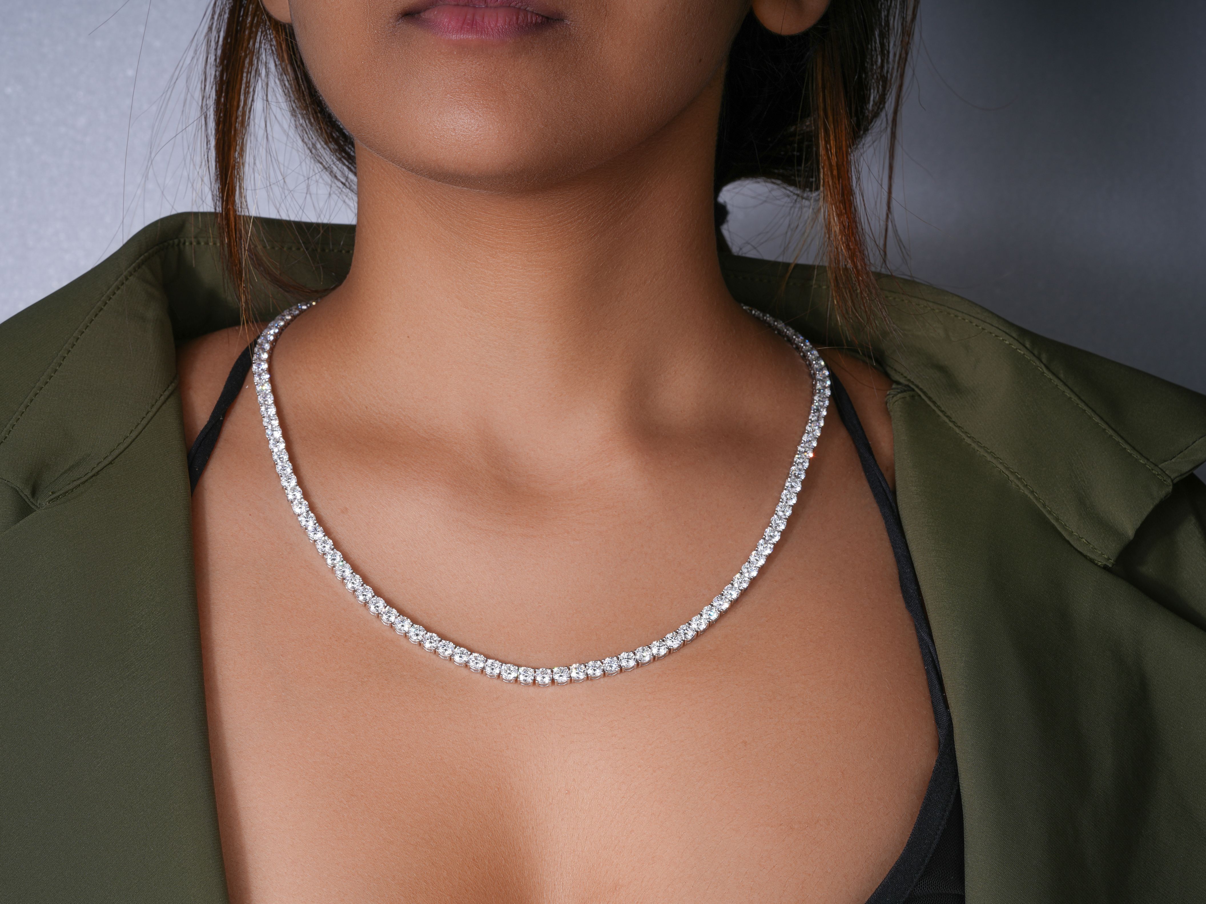 31.575 TCW Round Cut Lab Grown Diamond Tennis Necklace