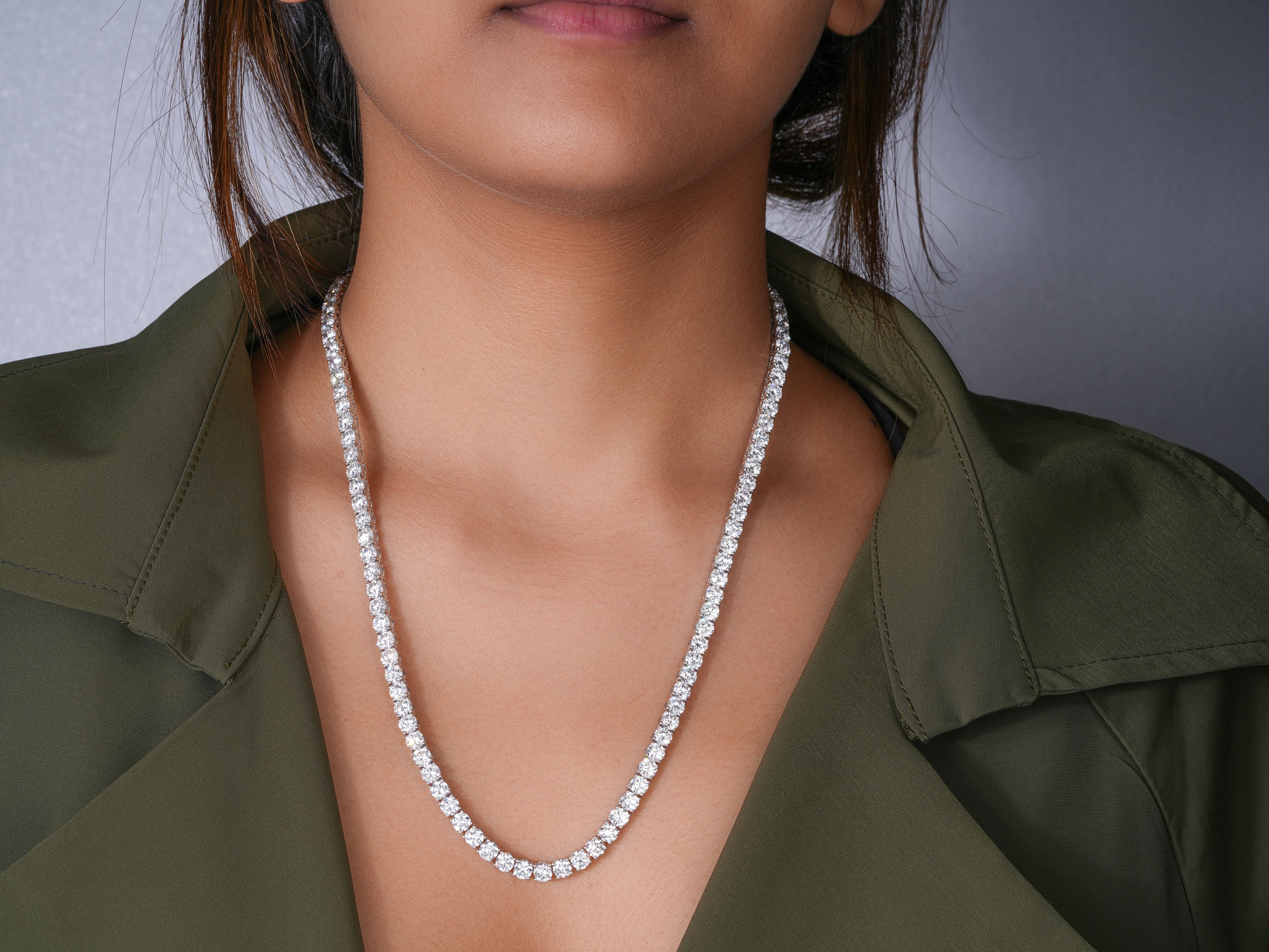 16.385 TCW Round Cut Lab Diamond Tennis Necklace