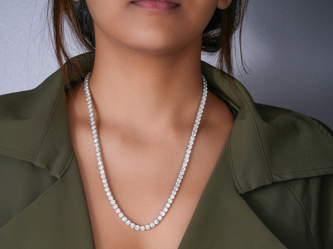 16.385 TCW Round Cut Lab Diamond Tennis Necklace